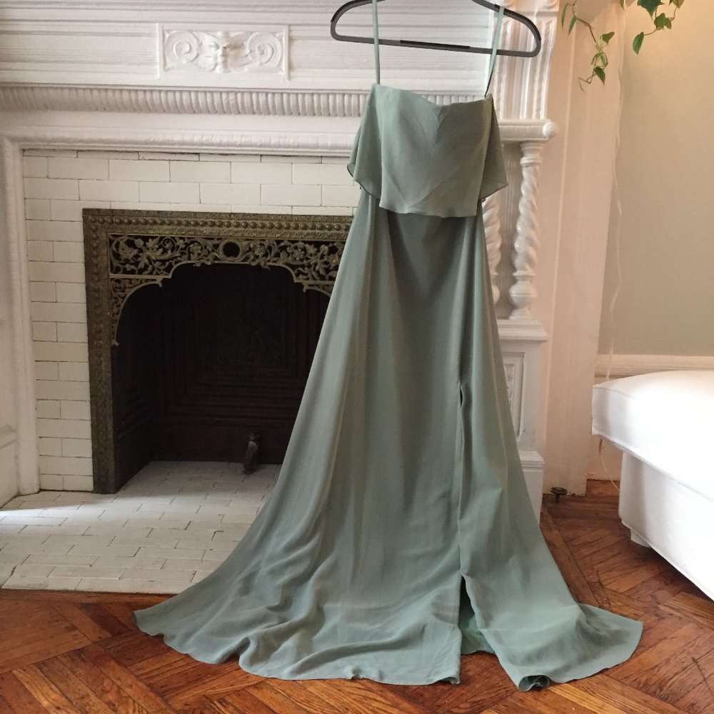 Seafoam jade green strapless formal prom dress